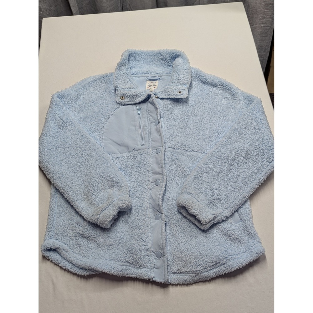 Hippie Rose Womens Baby Blue Sherpa Faux Fur Snap Front Jacket Size M HF4K90789C